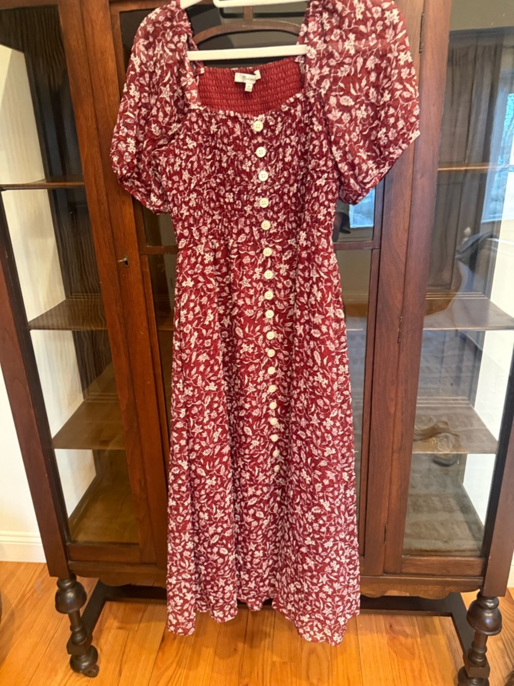 Madewell Maroon Floral Button-Front Maxi Dress